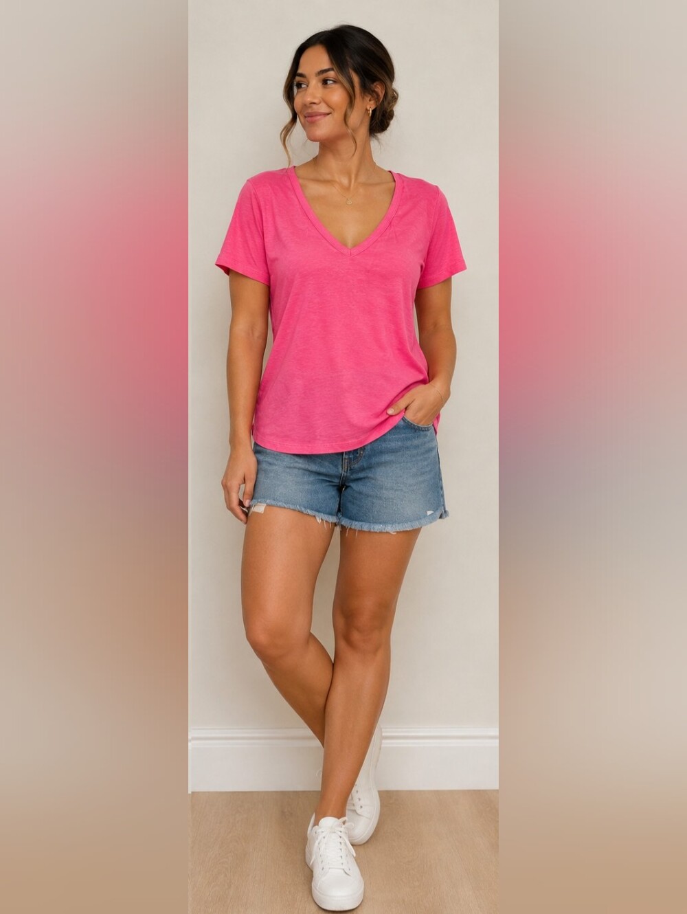 GAP Short-Sleeve V-Neck Tee in Bright Pink